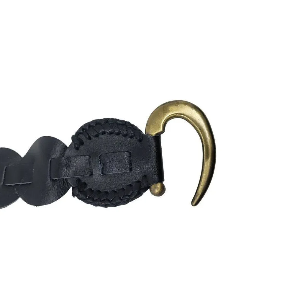 Vintage Unisex Cocobelle Black Leather Belt 39" Gold Hook Closure Pirate Cosplay - Picture 2 of 8